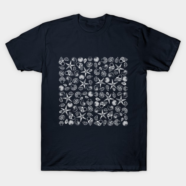 Navy blue seashell pattern T-Shirt by Simplulina